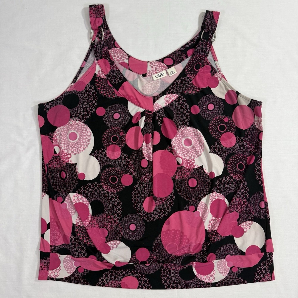 Cato Women's Y2K Sleeveless Blouse Pink Geometric V-Neck SZ X-Large